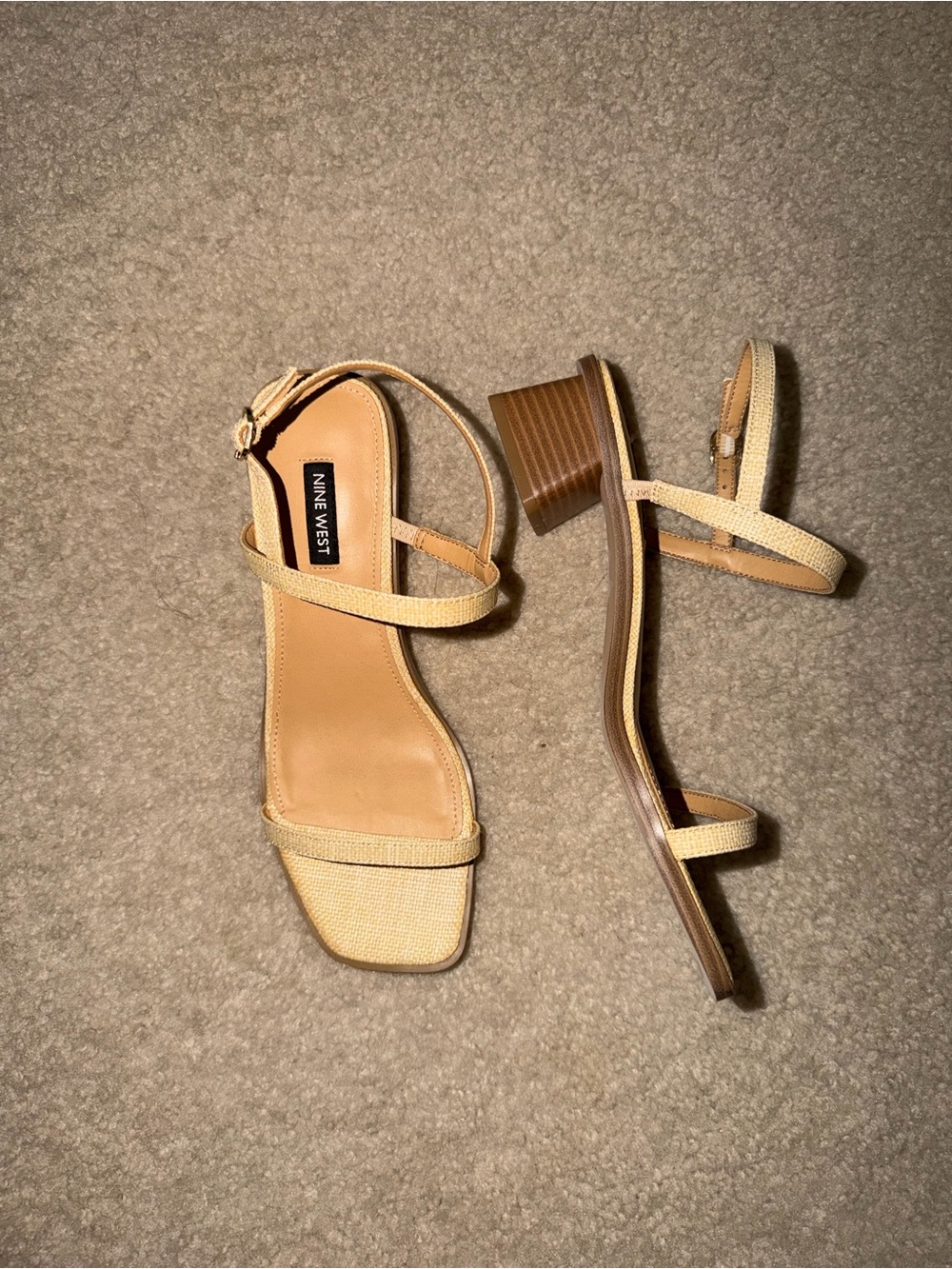 Nine West Natural Beige Strappy Block Heel Sandals